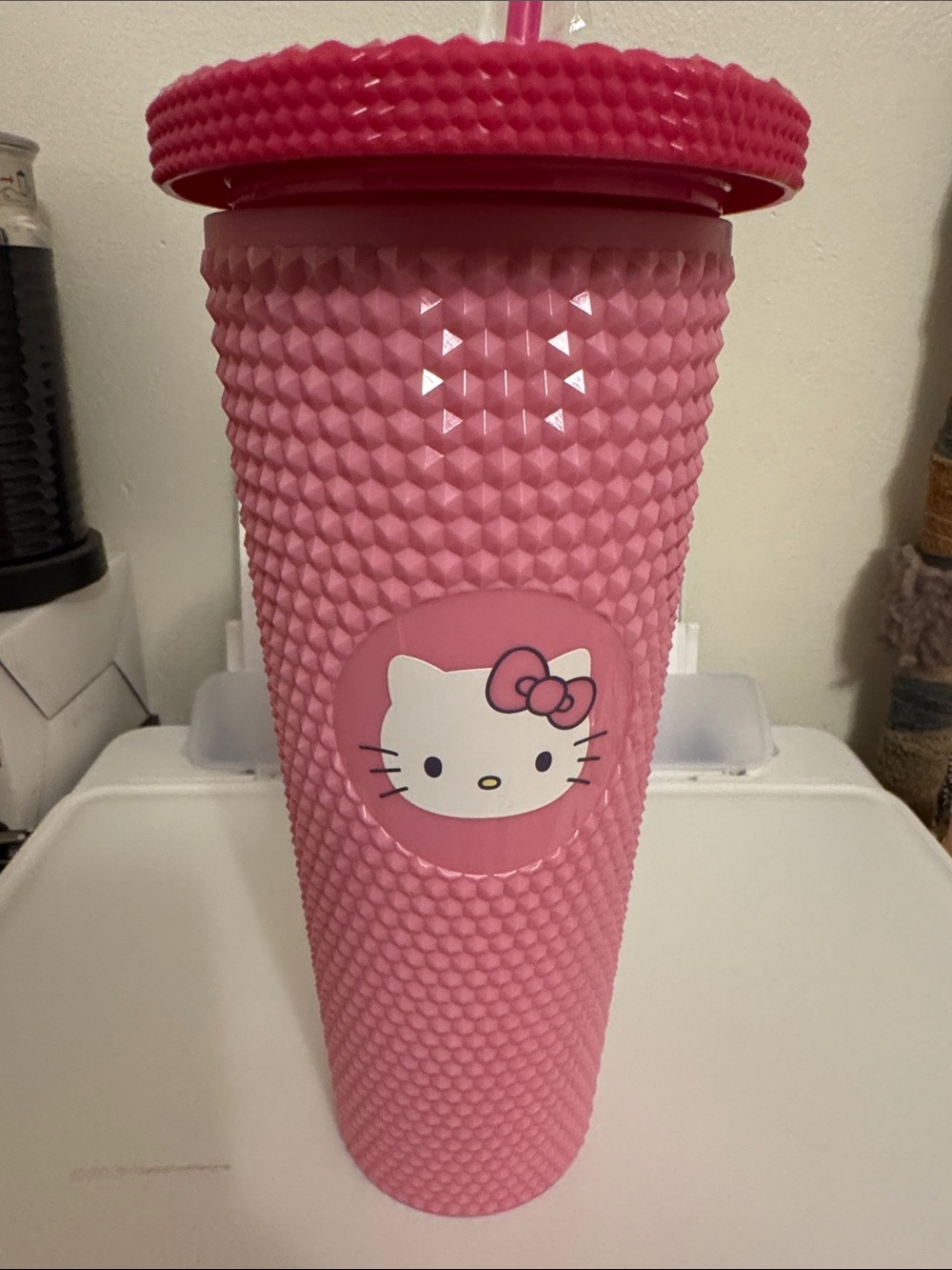 Sanrio Hello Kitty Pink Studded Tumbler with Lid and Straw